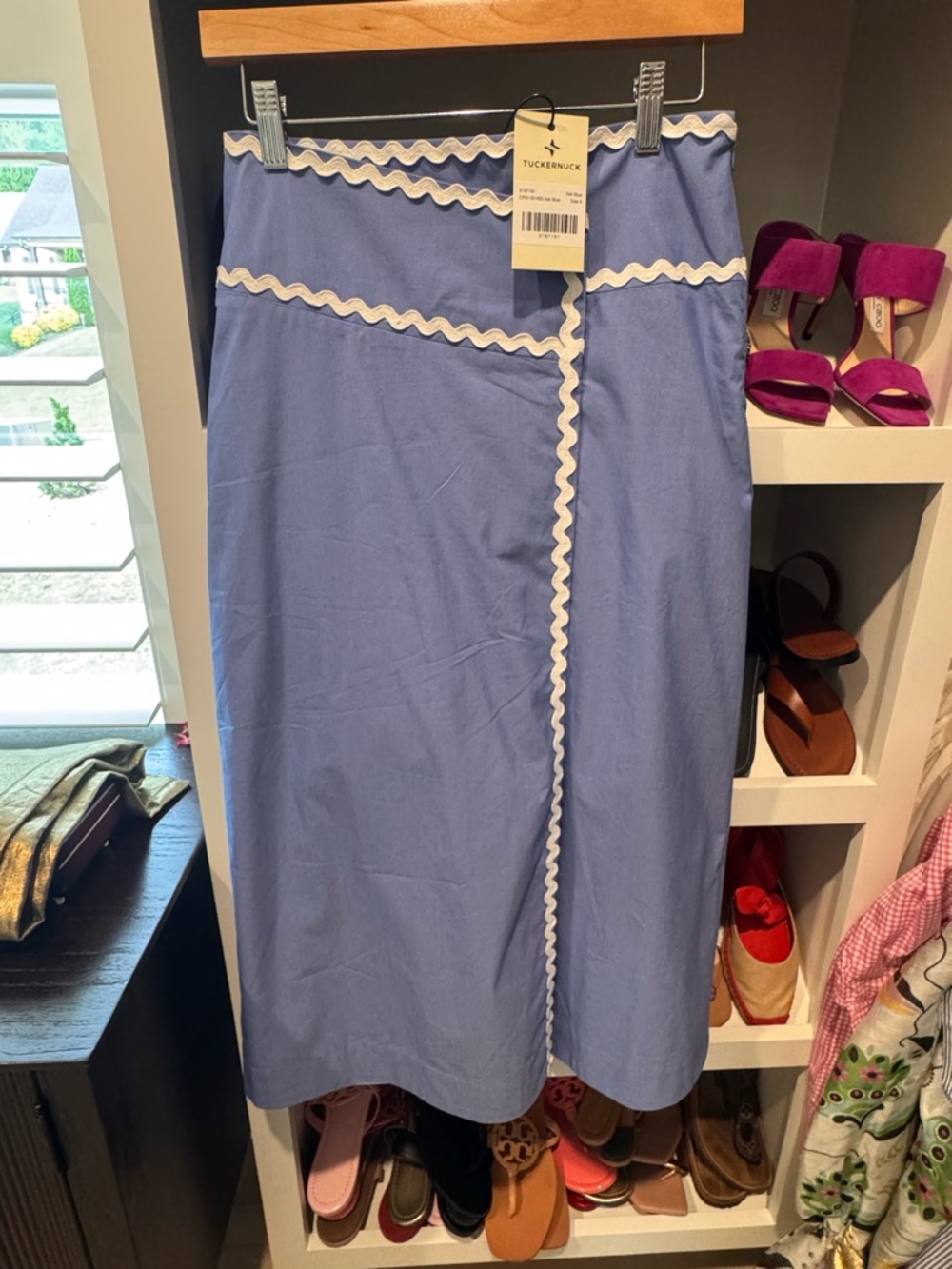 Tuckernuck Light Blue Midi Skirt with Cream Ric Rac Trim